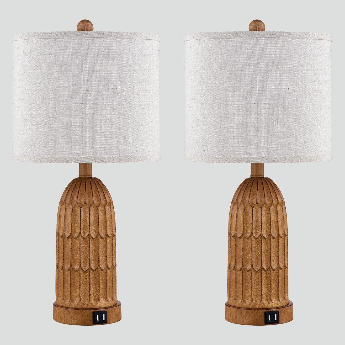Cinkeda Twinset Brown Resin Table Lamps + USB Ports + Touch-sensitive 3-Way Dimmable Switch