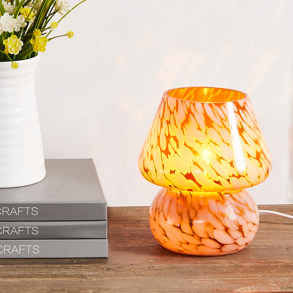 Versatile Amber Glass Table Lamp with Effortless Dimming Control