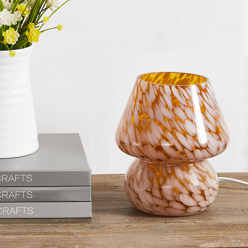 Versatile Amber Glass Table Lamp with Effortless Dimming Control