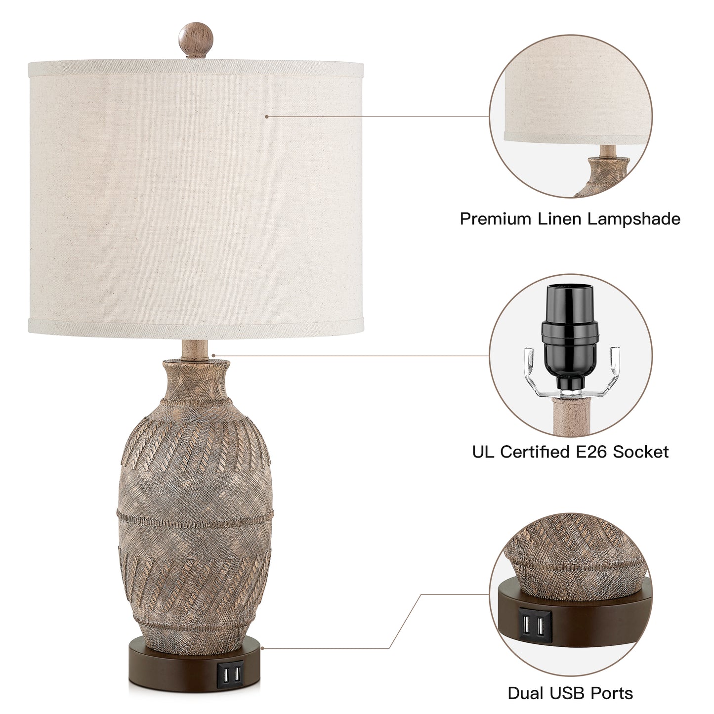 Dual USB Ports IlluminatePro Touch-Control Table Lamp
