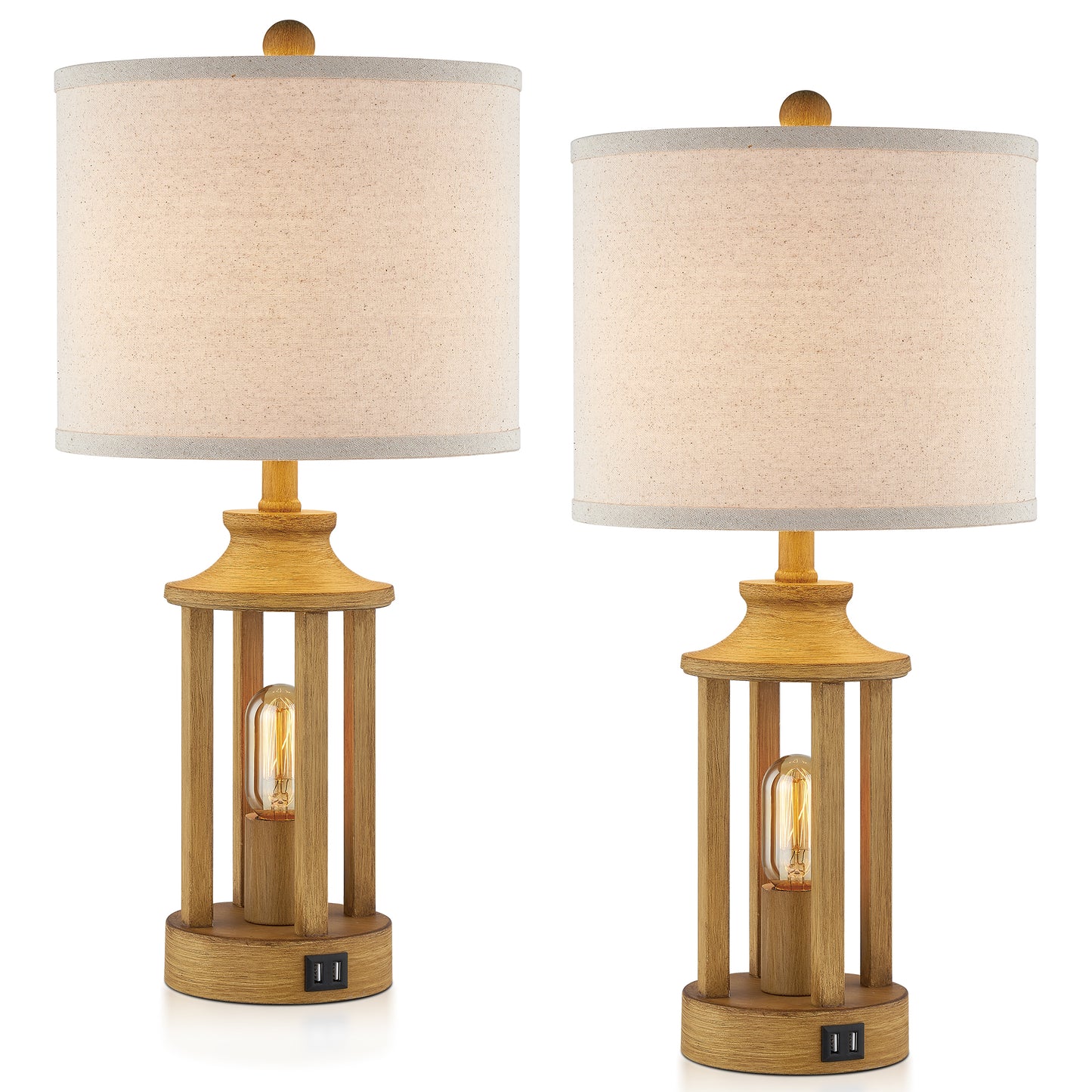 Twinset Treeshape Versatile Table Lamp with Special Nightlight & Dual USB Charging Ports & 3-level Dimming Switch