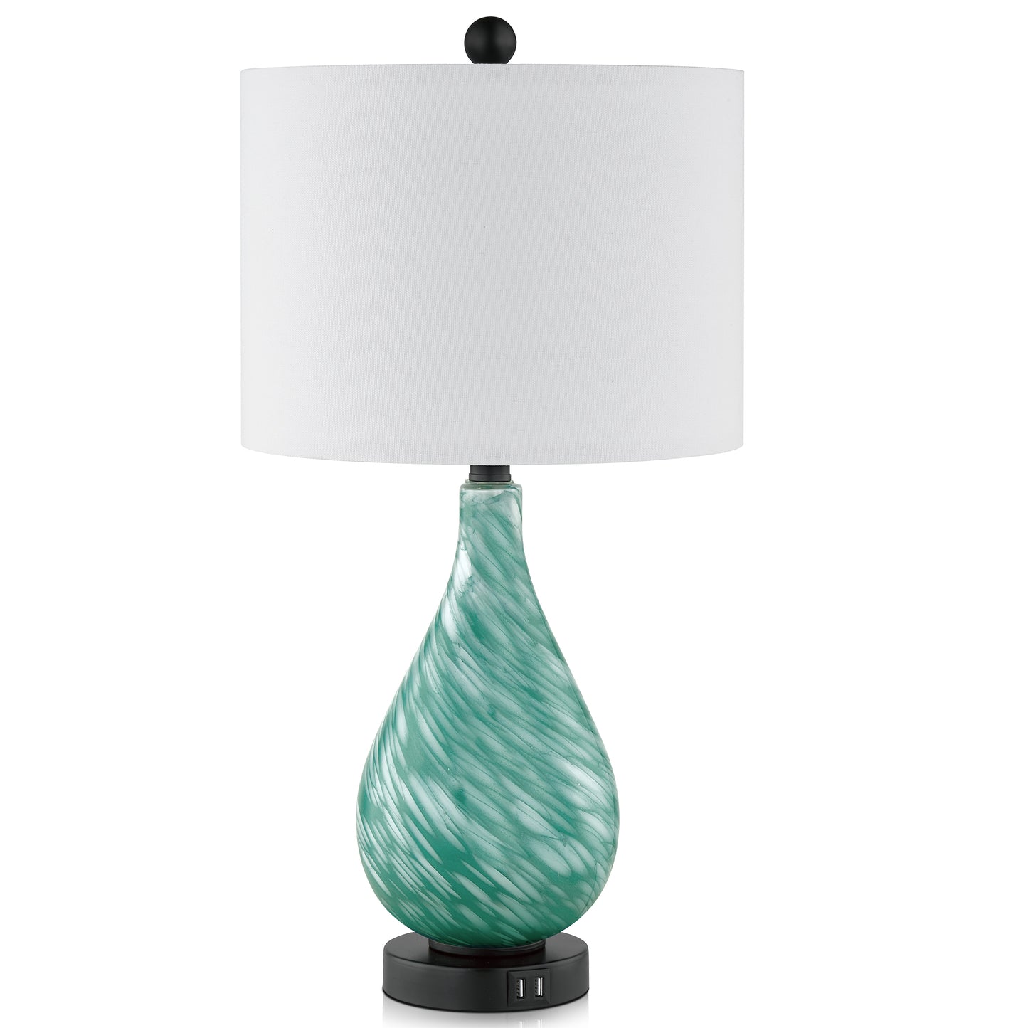 Green Ceramic Table Lamp with Fabric Lampshade & Ceramic Frame & Dual USB Charging Ports & Touch-sensitive Control Switch