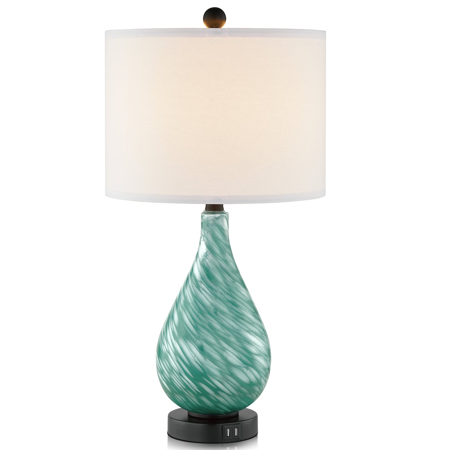 Green Ceramic Table Lamp with Fabric Lampshade & Ceramic Frame & Dual USB Charging Ports & Touch-sensitive Control Switch