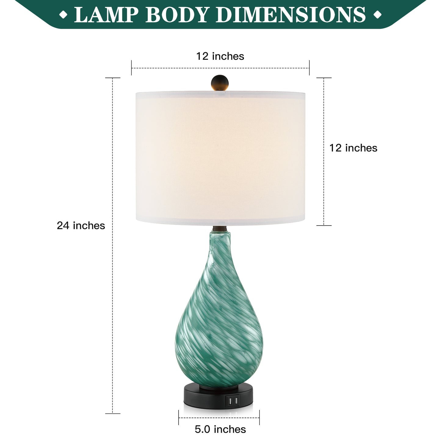 Green Ceramic Table Lamp with Fabric Lampshade & Ceramic Frame & Dual USB Charging Ports & Touch-sensitive Control Switch