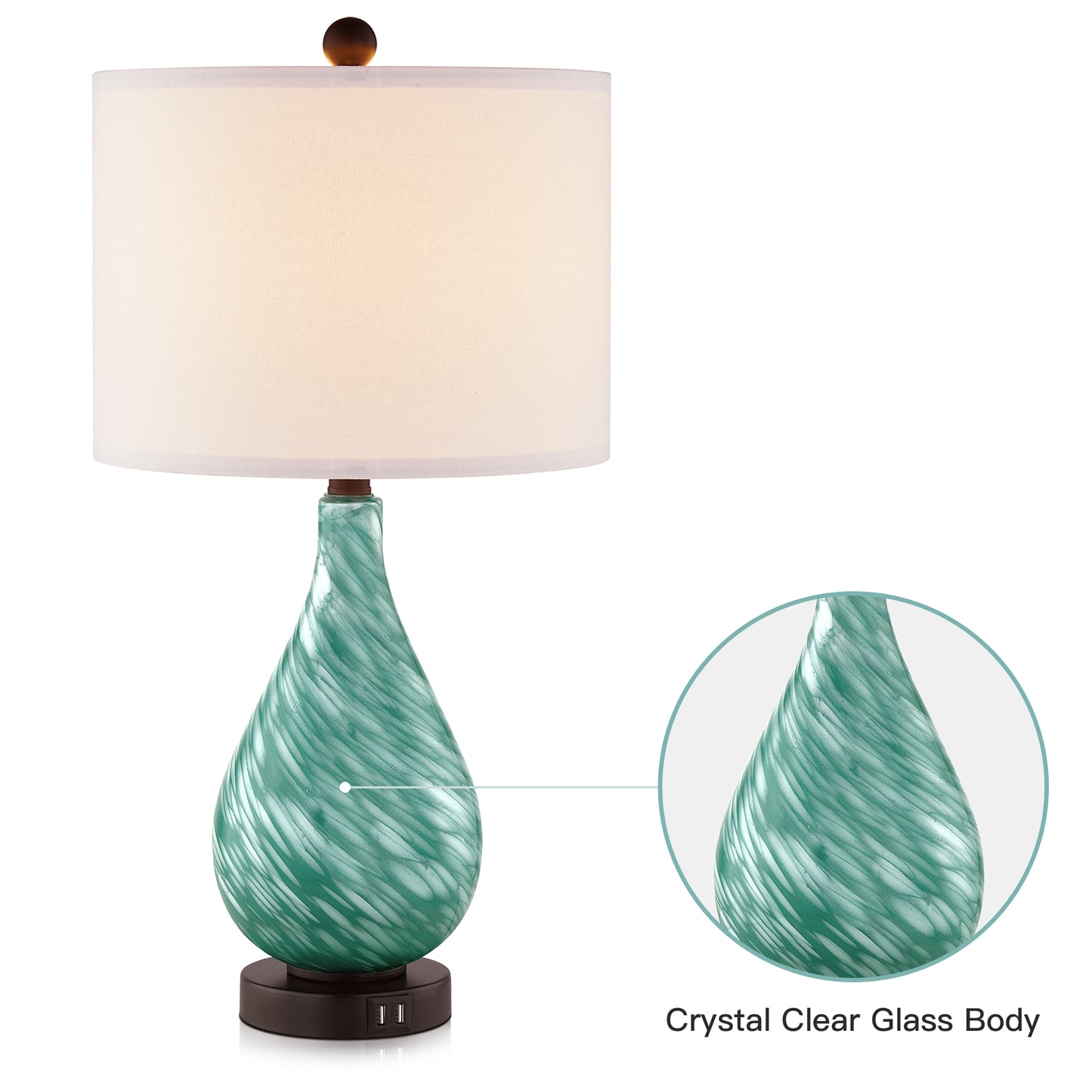 Green Ceramic Table Lamp with Fabric Lampshade & Ceramic Frame & Dual USB Charging Ports & Touch-sensitive Control Switch