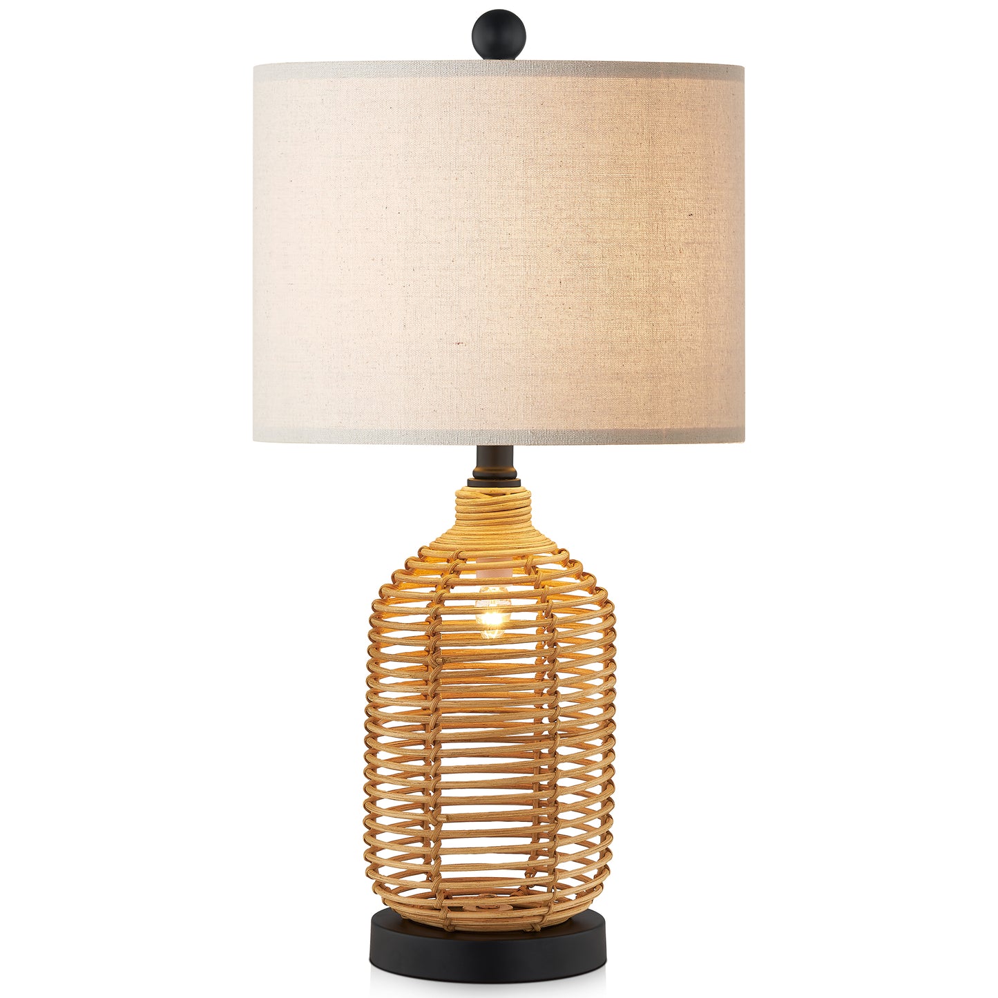 Twinset Versatile Rattan Table Lamp with 3-Way Rotary Switch & Dual Lighting Modes