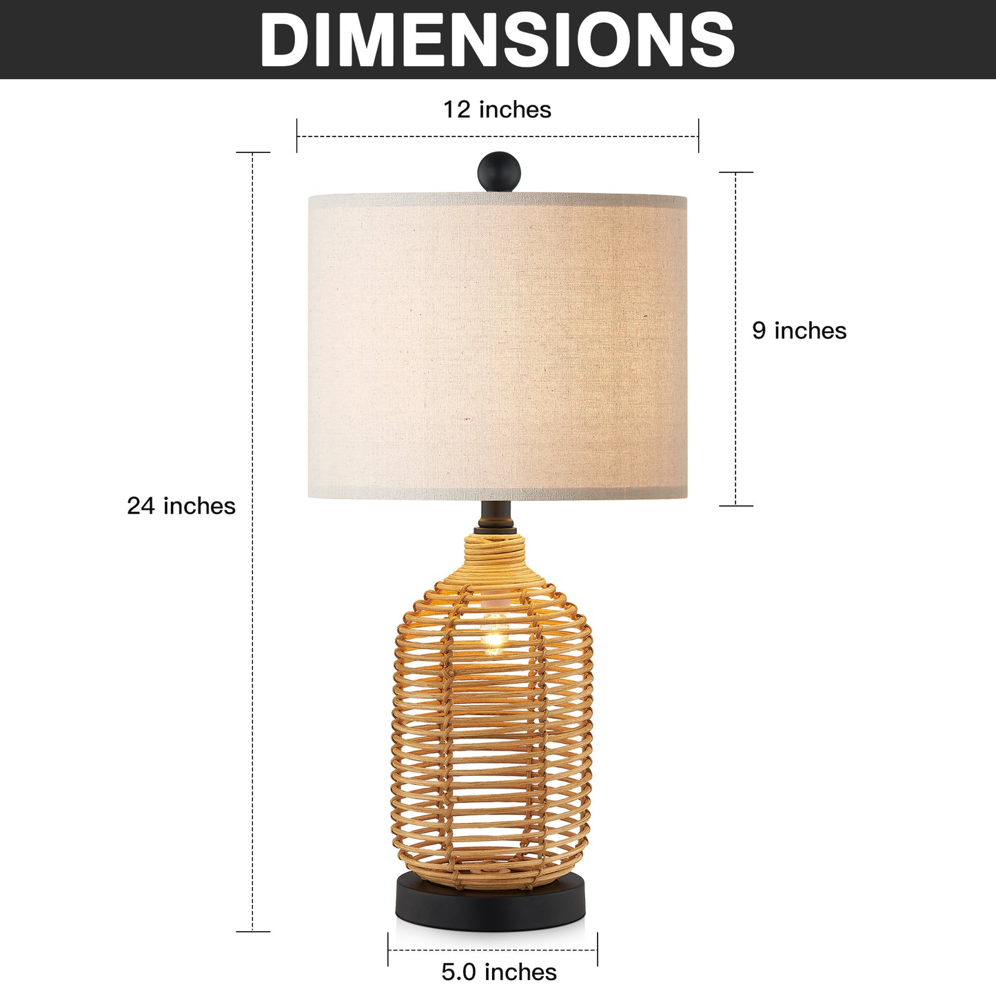 Twinset Versatile Rattan Table Lamp with 3-Way Rotary Switch & Dual Lighting Modes