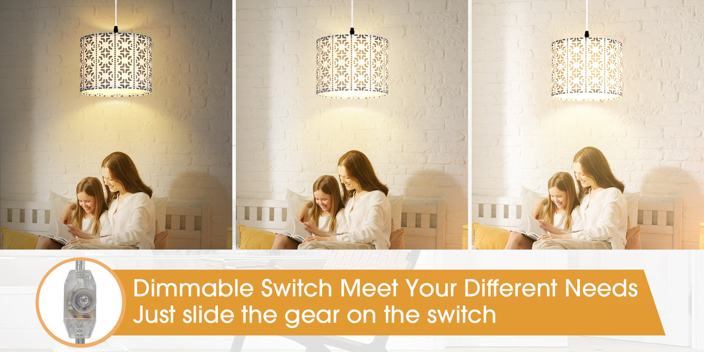 Drum-Shaped Pendant Light with Adjustable Length, Multi-Directional Illumination, and Dimming