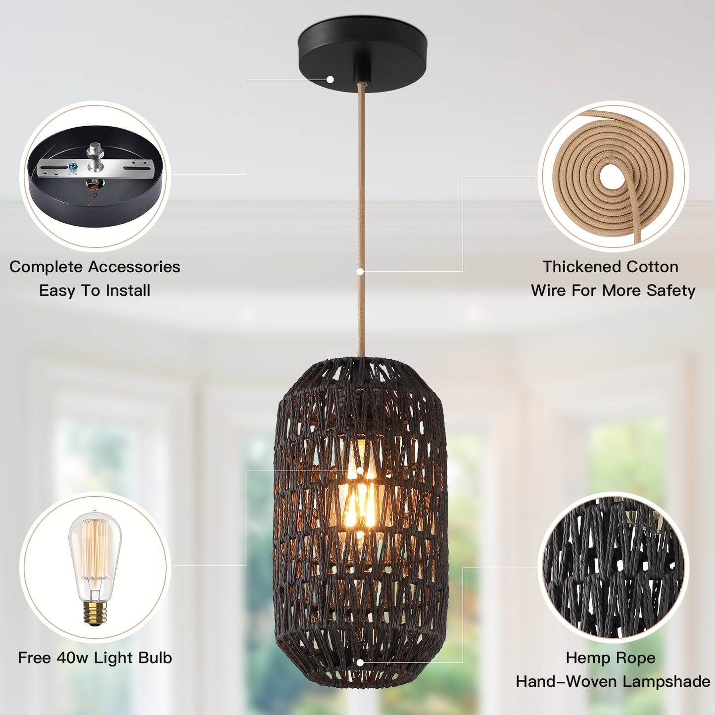 Cylinder Pendant Lights for Living Room & Kitchen & Hall