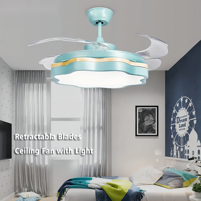 Fancy Colorful Ceiling Fan 42 Inch Retractable Blades Chandelier Ceiling Fan Light High Speed Energy Saving Led Ceiling Fan