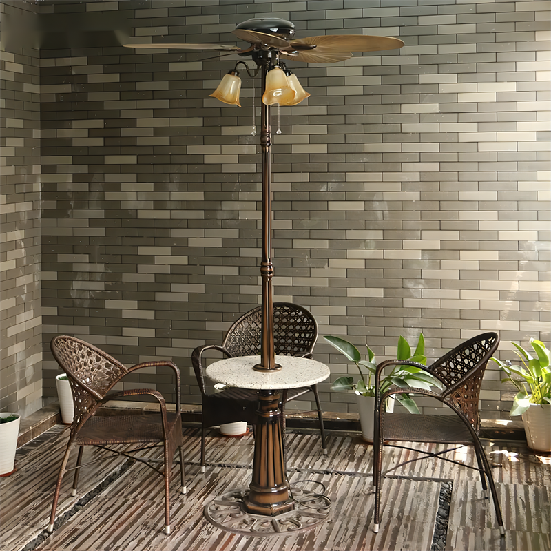 Chinese Style Waterproof Courtyard Stand Fan Outdoor Fan with Light and Pull Chain Control