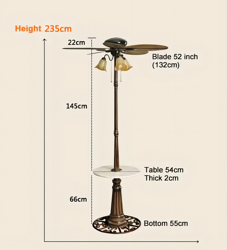 Chinese Style Waterproof Courtyard Stand Fan Outdoor Fan with Light and Pull Chain Control