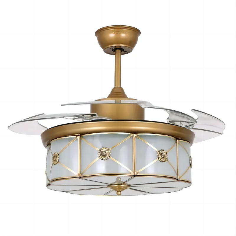 Crystal Ceiling Fan with Retractable Blades and Light Decorative DC Motor Led Ceiling Fans