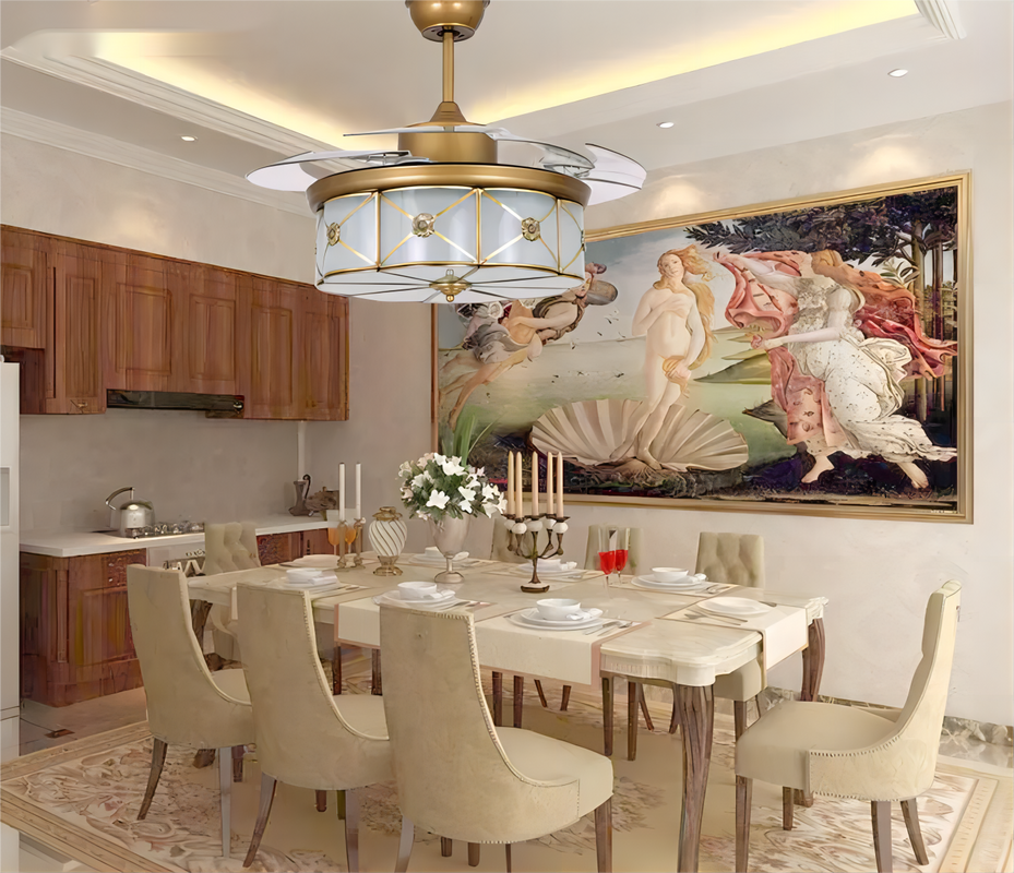 Crystal Ceiling Fan with Retractable Blades and Light Decorative DC Motor Led Ceiling Fans