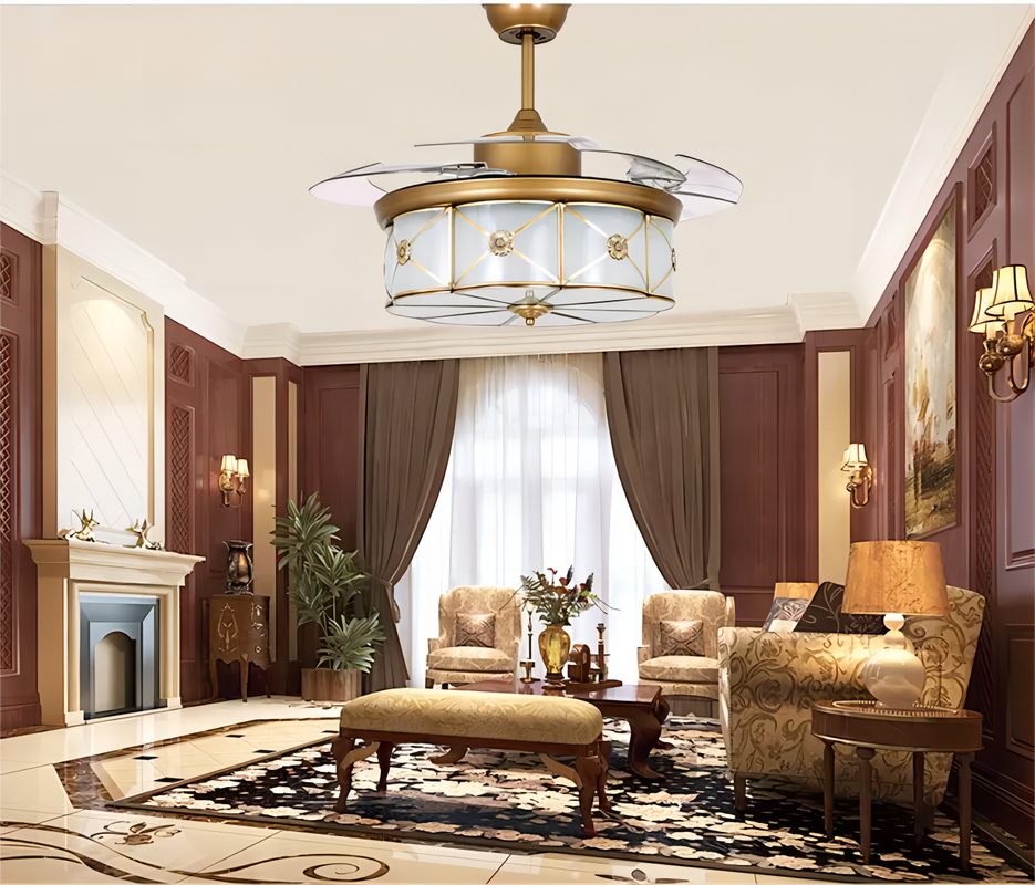 Crystal Ceiling Fan with Retractable Blades and Light Decorative DC Motor Led Ceiling Fans