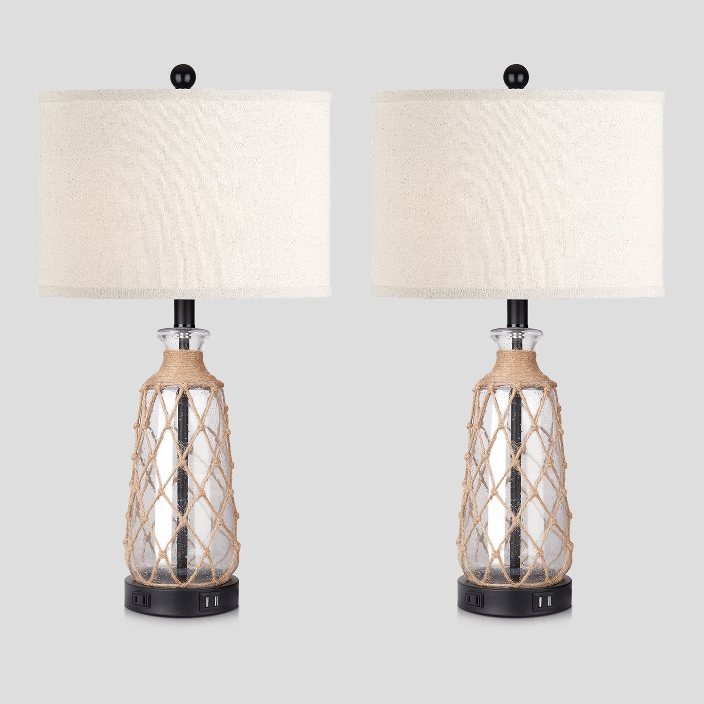 Cinkeda Twinset Creative Rattan Glass Base Table Lamp