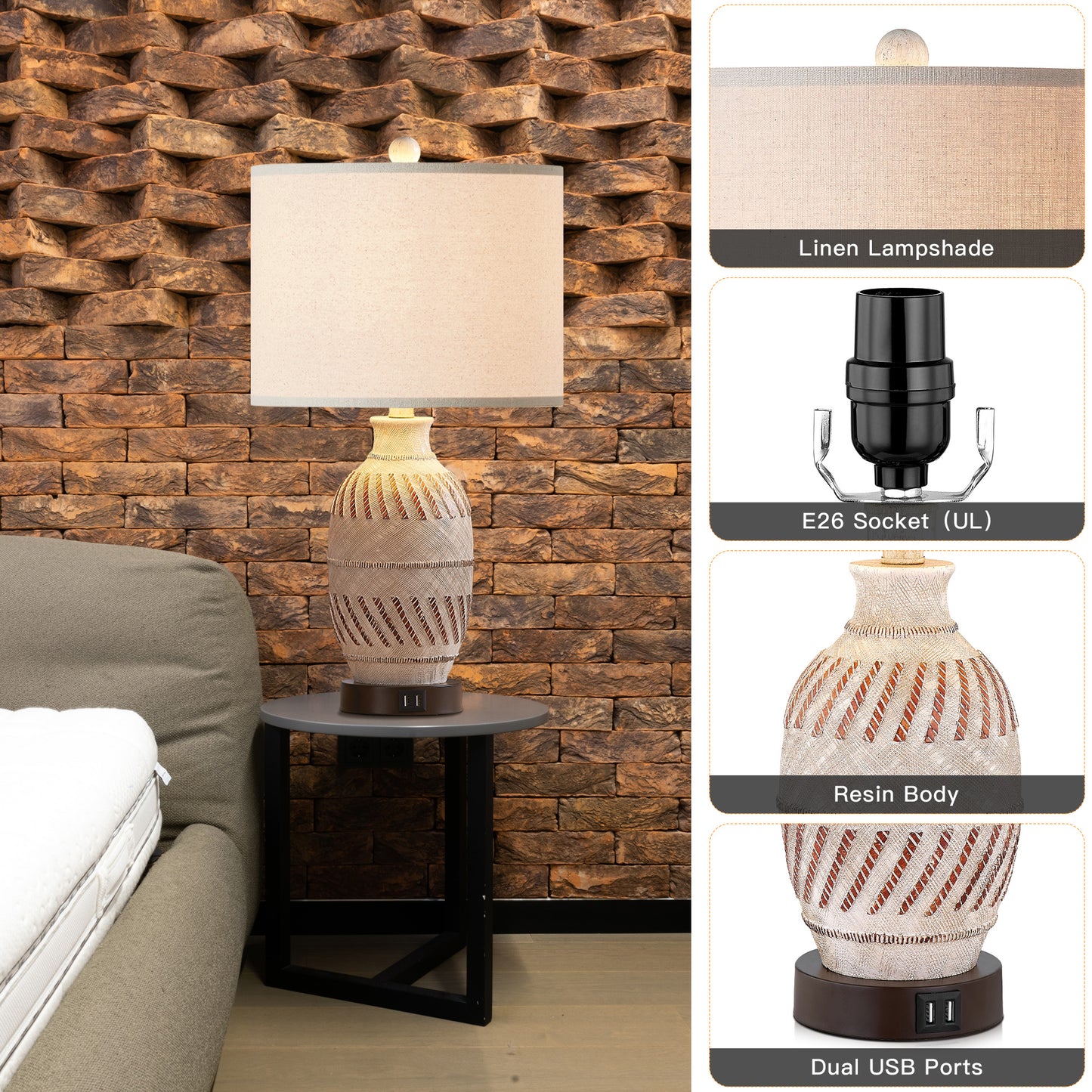 Cinkeda Twinset Bohemia Resin Carving Table Lamp