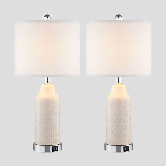 Cinkeda Twinset Creamy White Glossy Ceramic Table Lamps