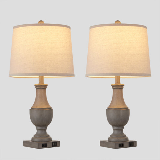 Cinkeda Gray Twinset Carved Resin Table Lamps - Imitation Carved Marble Style