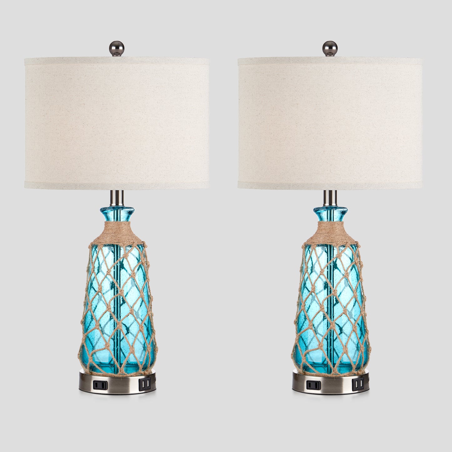 Cinkeda Ocean Blue Creative Rattan & Glass Twinset Table Lamps