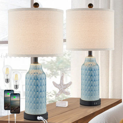 Cinkeda Twinset Blue Glossy Ceramic Table Lamps