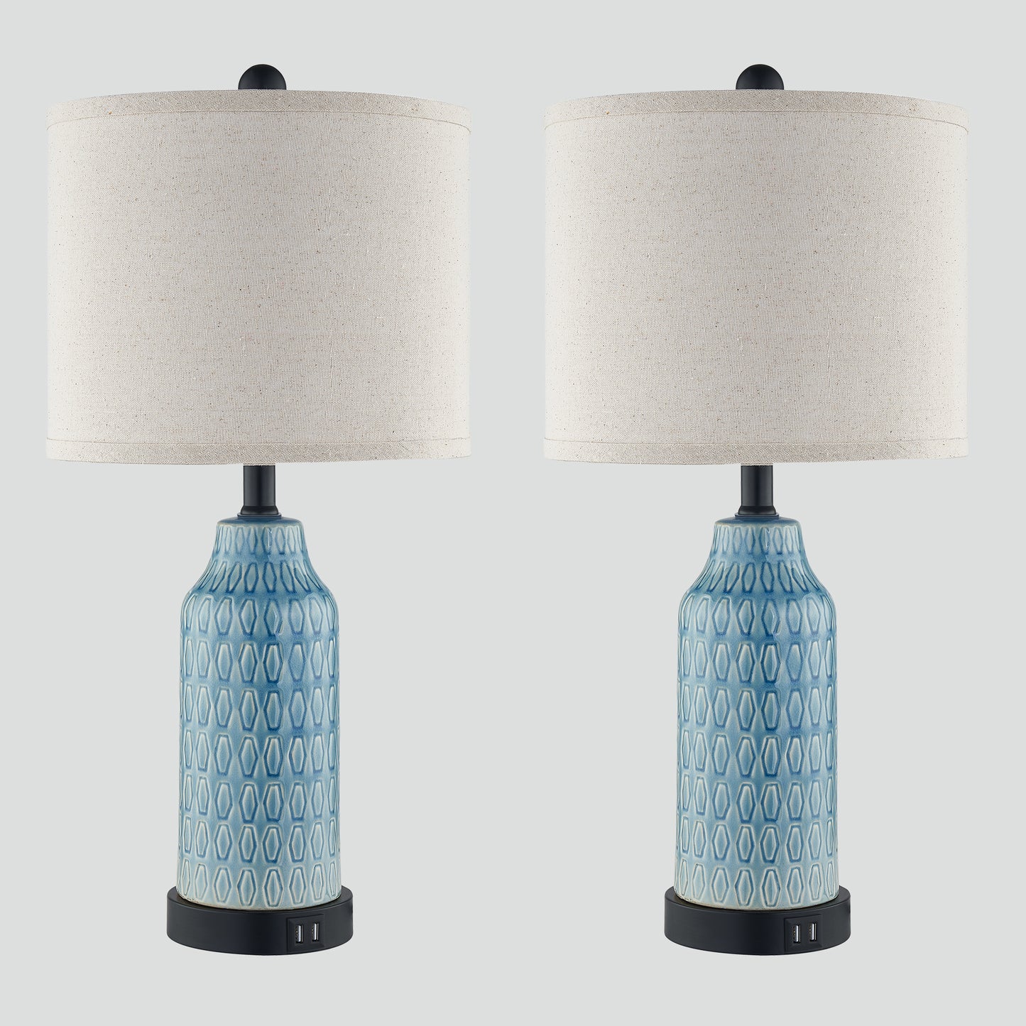 Cinkeda Twinset Blue Glossy Ceramic Table Lamps