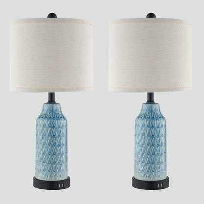 Cinkeda Twinset Blue Glossy Ceramic Table Lamps