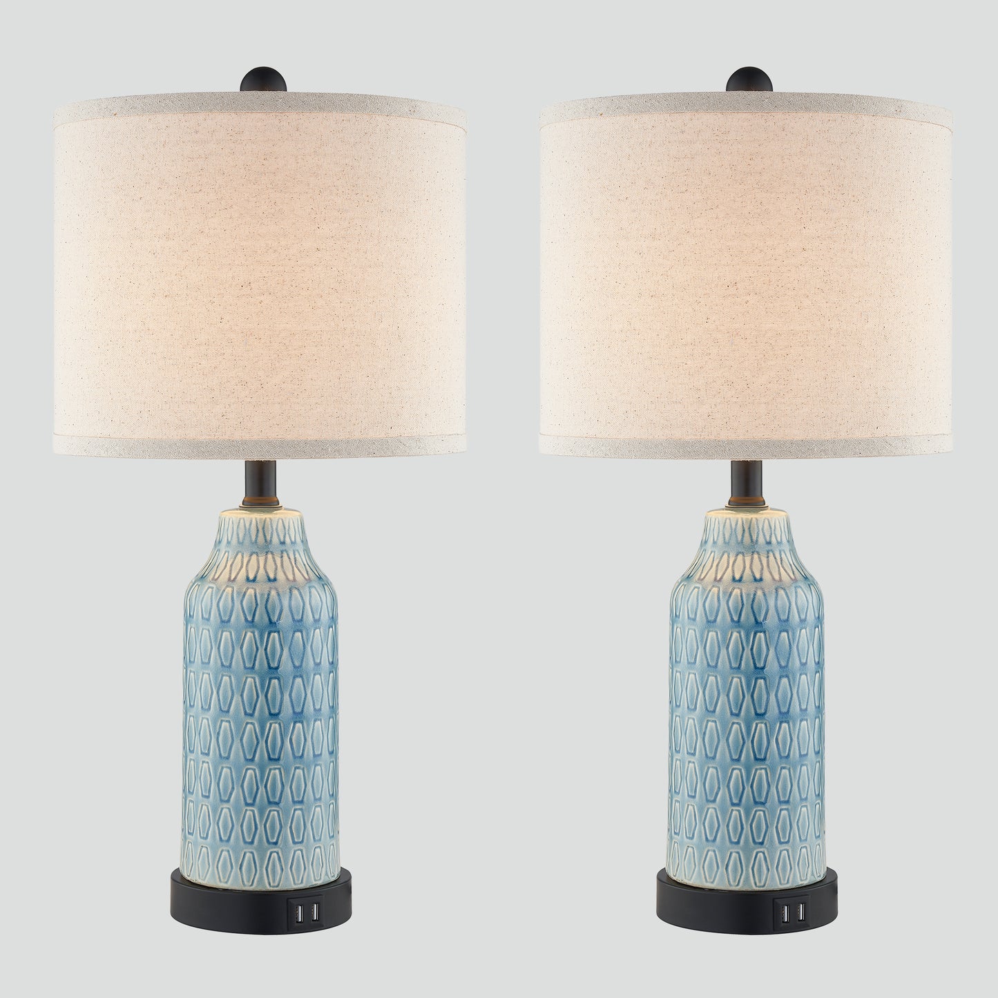 Cinkeda Twinset Blue Glossy Ceramic Table Lamps