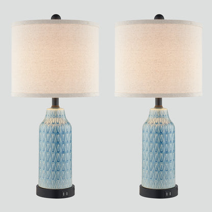 Cinkeda Twinset Blue Glossy Ceramic Table Lamps