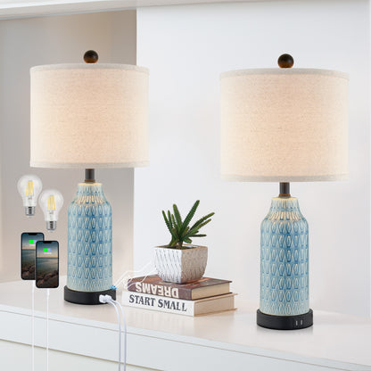 Cinkeda Twinset Blue Glossy Ceramic Table Lamps