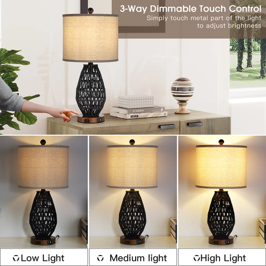Twinset Modern Touch Control Table Lamps with USB Port and AC Outlet