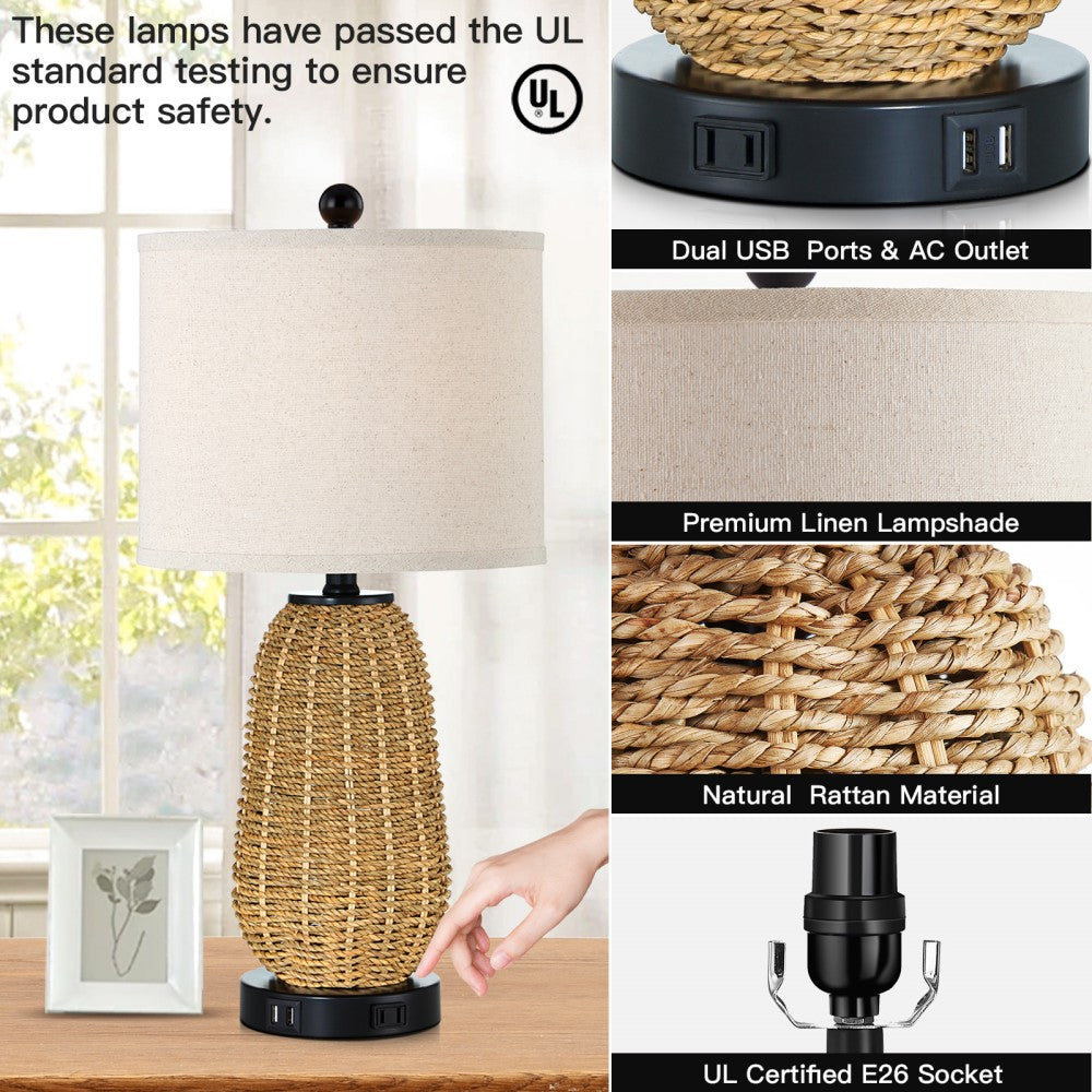 Twinset Table Lamps & Elegant Design & Dual USB Charging, Dimmable Lighting & Touch Control Switch