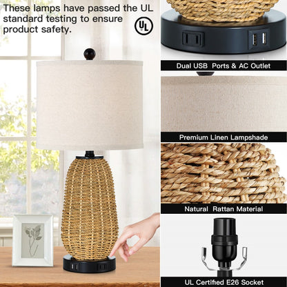 Twinset Table Lamps & Elegant Design & Dual USB Charging, Dimmable Lighting & Touch Control Switch