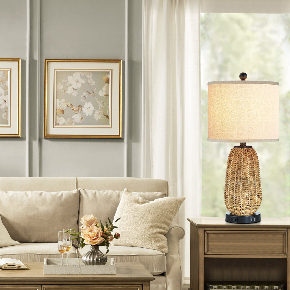 Twinset Table Lamps & Elegant Design & Dual USB Charging, Dimmable Lighting & Touch Control Switch