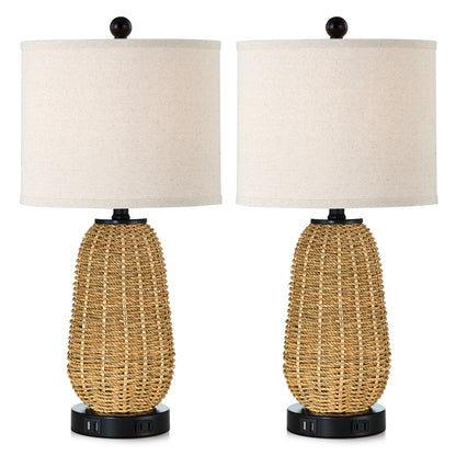 Twinset Table Lamps & Elegant Design & Dual USB Charging, Dimmable Lighting & Touch Control Switch