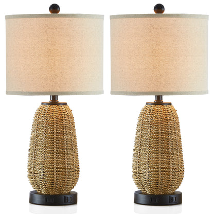 Twinset Table Lamps & Elegant Design & Dual USB Charging, Dimmable Lighting & Touch Control Switch