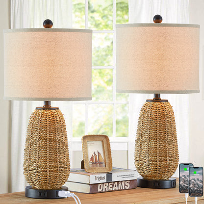 Twinset Table Lamps & Elegant Design & Dual USB Charging, Dimmable Lighting & Touch Control Switch