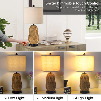 Twinset Table Lamps & Elegant Design & Dual USB Charging, Dimmable Lighting & Touch Control Switch