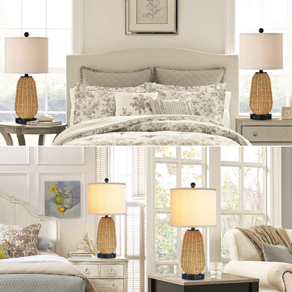 Twinset Table Lamps & Elegant Design & Dual USB Charging, Dimmable Lighting & Touch Control Switch