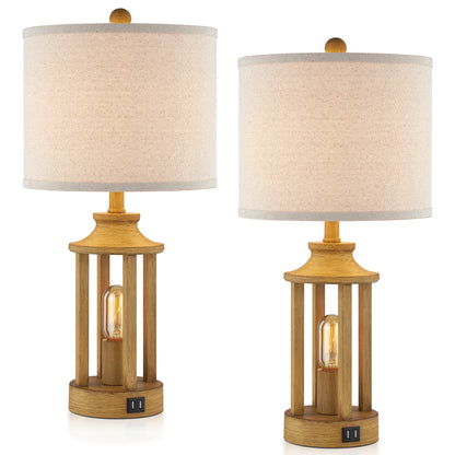 Twinset Treeshape Versatile Table Lamp with Special Nightlight & Dual USB Charging Ports & 3-level Dimming Switch