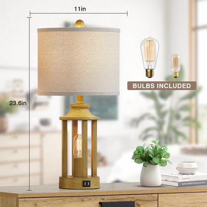 Twinset Treeshape Versatile Table Lamp with Special Nightlight & Dual USB Charging Ports & 3-level Dimming Switch