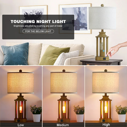 Twinset Treeshape Versatile Table Lamp with Special Nightlight & Dual USB Charging Ports & 3-level Dimming Switch