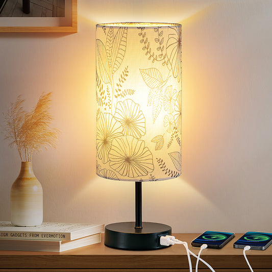 Table Lamp with Touch Dimmer Dual USB Ports Floral Lampshade