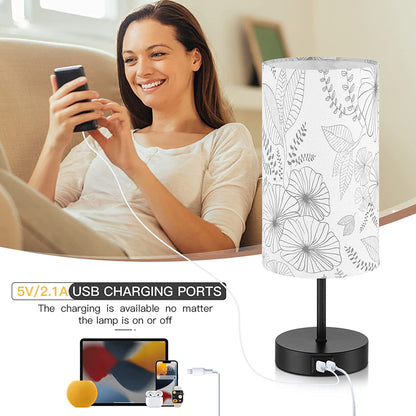 Table Lamp with Touch Dimmer Dual USB Ports Floral Lampshade