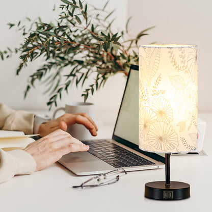Table Lamp with Touch Dimmer Dual USB Ports Floral Lampshade
