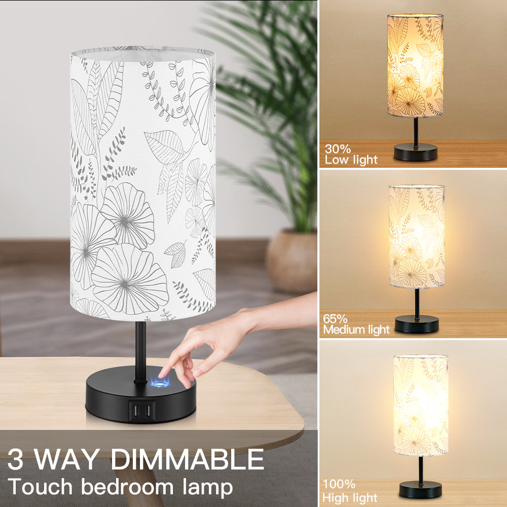 Table Lamp with Touch Dimmer Dual USB Ports Floral Lampshade