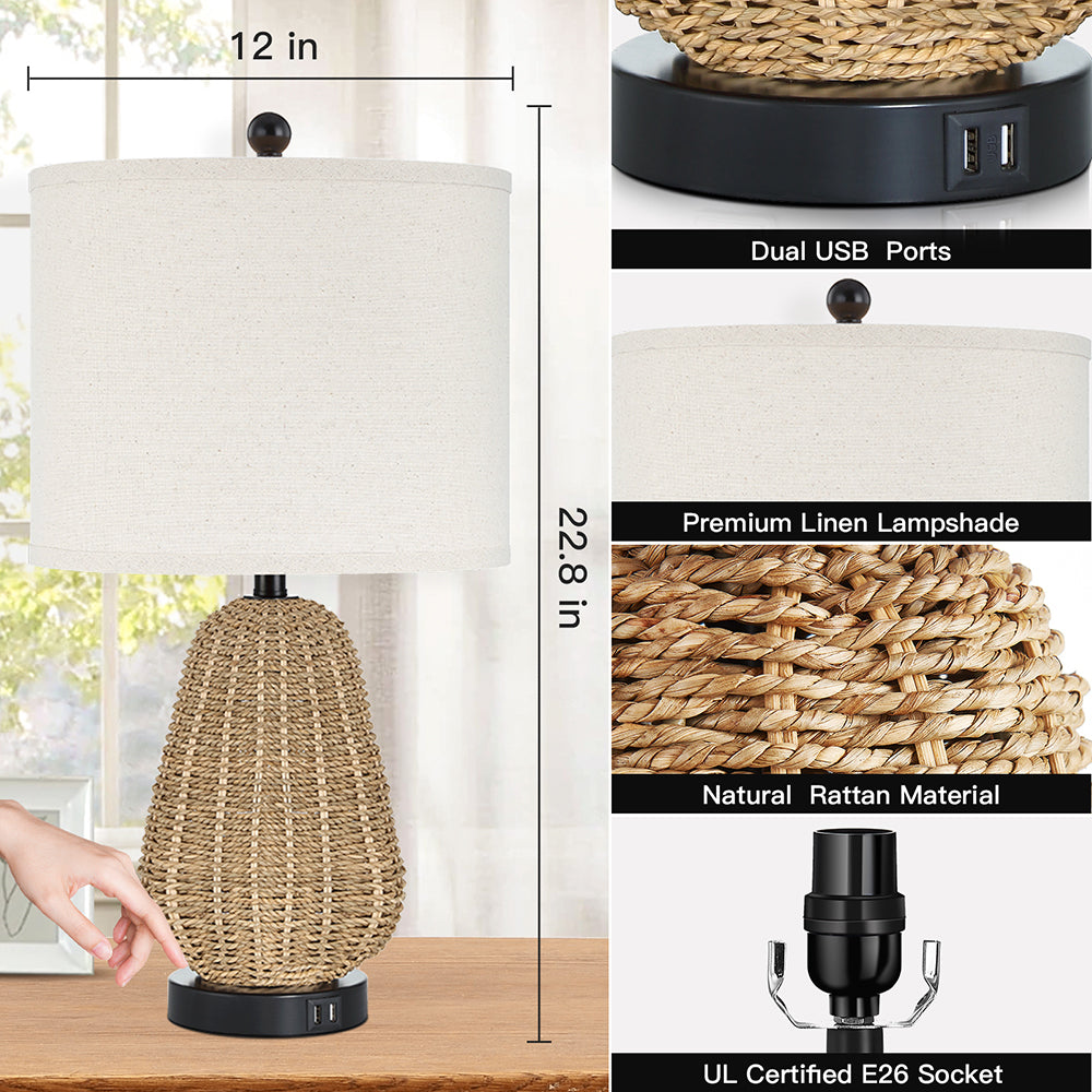 Touch Control Table Lamps with USB Ports and LED Bulb