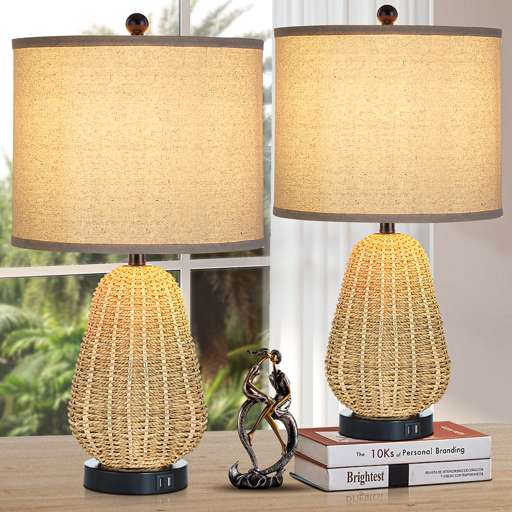 Touch Control Table Lamps with USB Ports and LED Bulb
