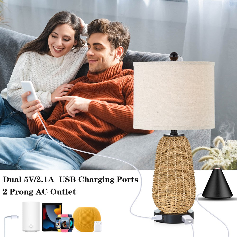 Touch Control Table Lamps with USB Ports and LED Bulb