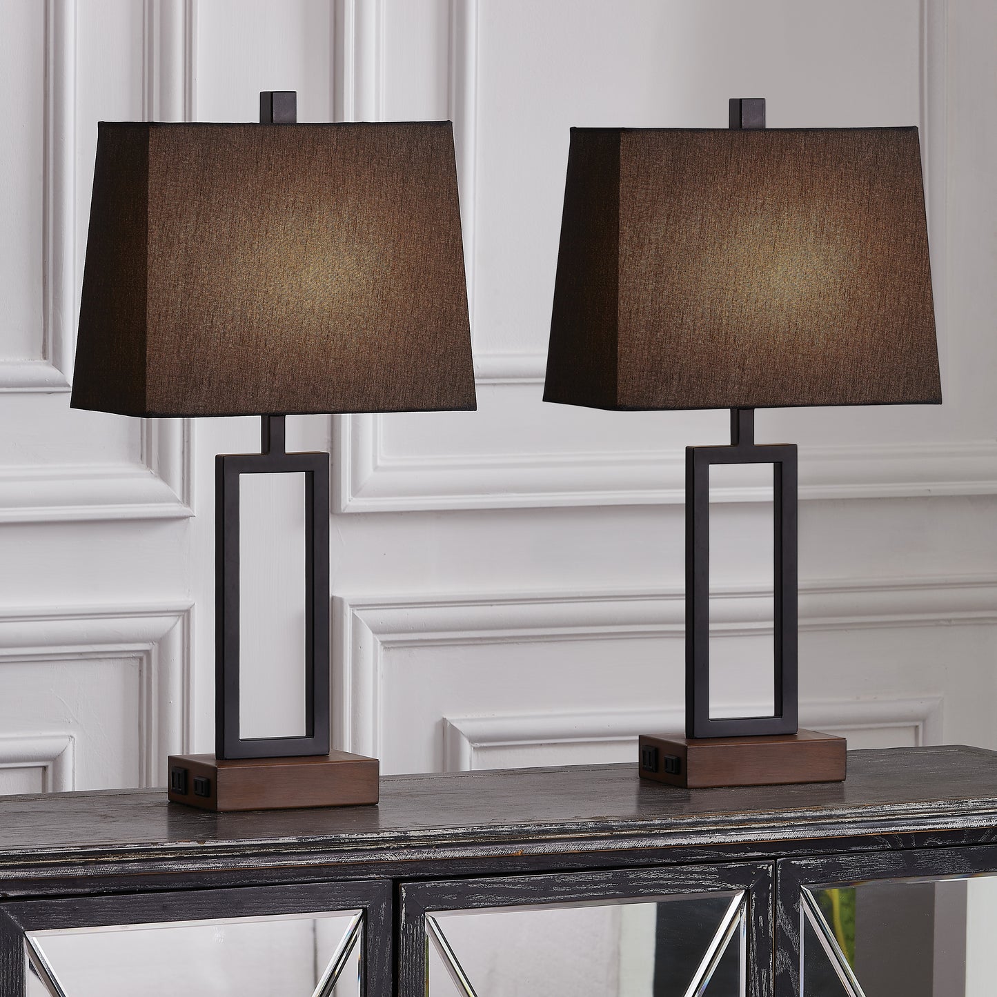 Twinset Table Lamps with 3-level Adjustment & USB Power Socket & AC Power Socket